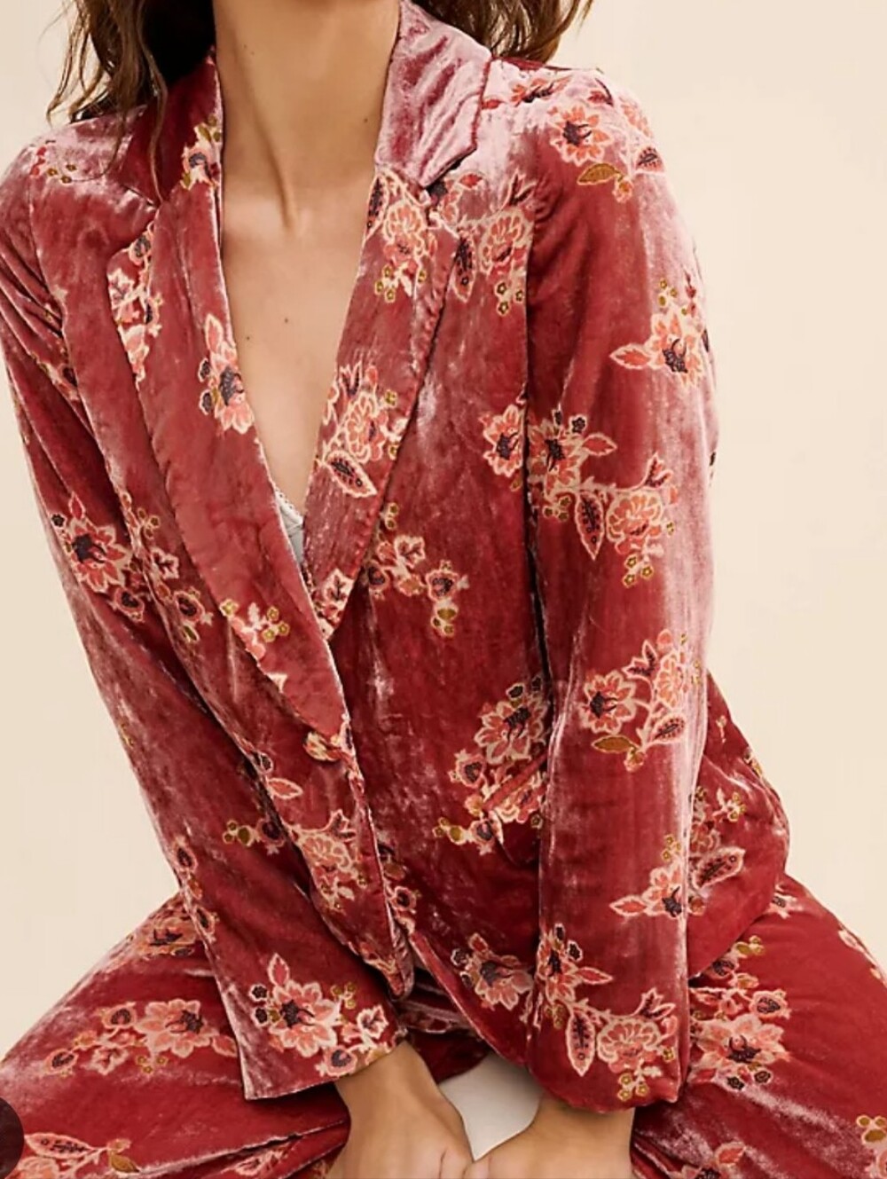 Ellison Women's Velvet Floral Pink Jacket Size Large Festival Boho Indie